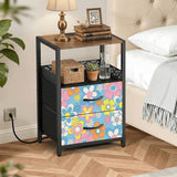 Retro 70s Floral Bedside Cabinet with Integrated Power Access