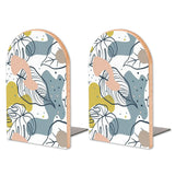 Retro Botanical Leaf wooden bookends, set of 2, with grey and mustard leaves