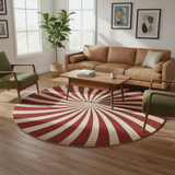 70s Sunburst Style Round Area Rug, Retro Boho Midcentury Floor Carpet