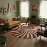 70s Sunburst Style Round Area Rug, Retro Boho Midcentury Floor Carpet