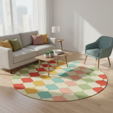 Pastel Colors Boho Round Rug, Retro 60s Style Midcentury Area Carpet