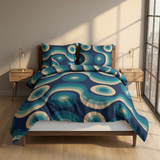Blue Retro Mid Century Duvet Cover Set – Double Sided Printed Bedding
