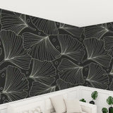 Black White Ginkgo Stick and Peel Wallpaper: Modern Removable Mural