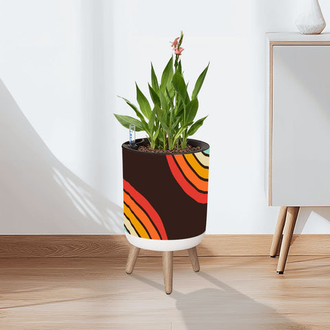 scandi style plant pots Black Orange Yellow, 70s Scandi Style Plant Pot with Wooden Legs – VINTARAMA