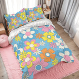 Retro 70s Flower Power Double Duvet Cover Set: Pastel Full Size Bedding