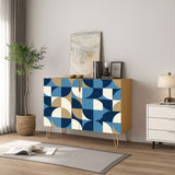 Retro Wooden Storage Cabinet – Geometric Blue Grey