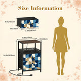 Retro 60s Geometric Bedside Table with Charging Station & Storage