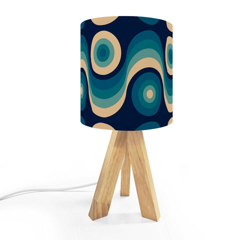 Blue Retro Tripod Table Lamp – Linen Shade Smart LED Bedside Light