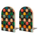 Retro Multicolor Arches wooden bookends, set of 2, with teal, orange and black arches