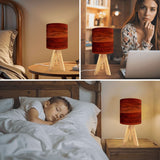 Midcentury Modern Tripod Table Lamp – Faux Wood Linen Shade, Remote