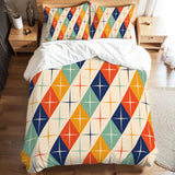 Midcentury Modern 60s Pattern Duvet Cover Set: Retro Diamond Bedding