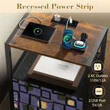 Retro Atomic Side Table with Power Outlets - Nightstand with Two Drawers