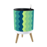 70s Midcentury Scandi Style Plant Pot with Wooden Legs, Wavy Blue Green