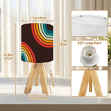 Midcentury Rainbow Table Lamp – Wood Tripod Base, Linen Shade