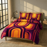 Double Sided Printed Retro 70s Orange Midcentury Duvet Cover Set