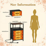 Retro 70s Bedside Table - Side Table with Power Strip & Storage Drawers