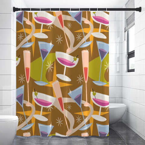 Midcentury Shower Curtain – Retro Bathroom Decor, Bold 60s Pattern