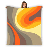 Midcentury Modern Fleece Orange Brown Blanket – Retro 70s Vintage Style