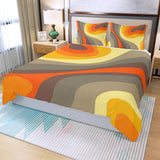 70s Retro Psychedelic Three Piece Duvet Bedding Set, Midcentury Style