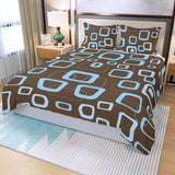 Mocha Brown Blue Retro 3-Piece Duvet Bedding Set, Midcentury Bed Linen