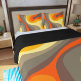 70s Retro Psychedelic Three Piece Duvet Bedding Set, Midcentury Style
