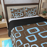 Mocha Brown Blue Retro 3-Piece Duvet Bedding Set, Midcentury Bed Linen