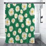 Daisy 70s Retro Shower Curtain, Midcentury Green White Yellow Bathroom Accent