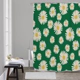 Daisy 70s Retro Shower Curtain, Midcentury Green White Yellow Bathroom Accent