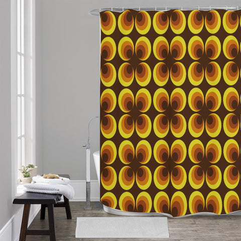 Brown Yellow Retro Shower Curtain – 70s Midcentury Modern Home Decor