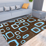 60s Retro Brown Blue Felt Floor Mat – Soft Non-Slip Midcentury Area Rug