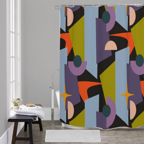 Retro Midcentury Shower Curtain – Vintage Bathroom Decor, Geometric 60s Pattern