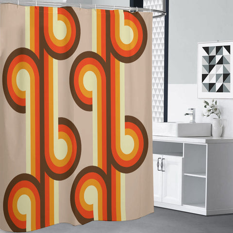 Midcentury 70s Shower Curtain – Vintage Bathroom Decor Orange Brown