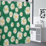 Daisy 70s Retro Shower Curtain, Midcentury Green White Yellow Bathroom Accent