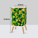 Scandi Retro Square Small Trash Can with Lid, 1970s Geomwetric Green Orange Yellow