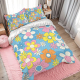 Retro 70s Flower Pattern Duvet Cover Set: Pastel Colors Floral Bedding