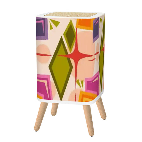 Retro Nordic Square Small Trash Can with Lid, Atomic Mid Century Pattern