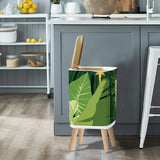 Midcentury Modern Monstera Leaf Lidded Trash Can: Green Scandi Wastebasket