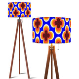Scandi Tripod Floor Lamp, 1970s Blue Orange Geometric Floral