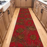 Red Holidays Season Vintage Style Hallway Retro Runner Rug with Pine Cones