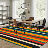 Midcentury 70s Striped Retro Rug 12x9 ft – Large Non-Slip Room Carpet