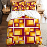 70s Retro Squares Pattern Comforter Set: Midcentury Microfiber Queen Size