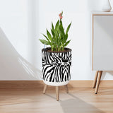 Black White Zebra Flower Pot - Retro Animal Print Wooden Legs Plant Pot
