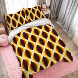 Honeycomb Pattern Microfiber Comforter Set: 70s Retro Queen Size Bedding