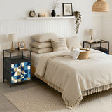 Retro 60s Geometric Bedside Table with Charging Station & Storage