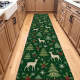 Green Woodland Christmas Runner Rug 24" × 120" – Deer & Pine Trees