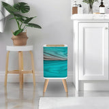 Turquoise & Gray Faux Woodgrain Retro 10L Square Lidded Trash Can