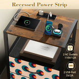 Recessed power strip with 2 AC outlets and 2 USB ports on the Retro circles nightstand