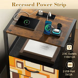 Recessed power strip with 2 AC outlets and 2 USB ports on the Orange squares retro nightstand