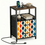 Midcentury Side Table with Power Outlets - Nightstand With Two Drawers