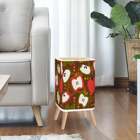 Square Small Trash Can with Lid, Apples Mid Century Pattern 1950s